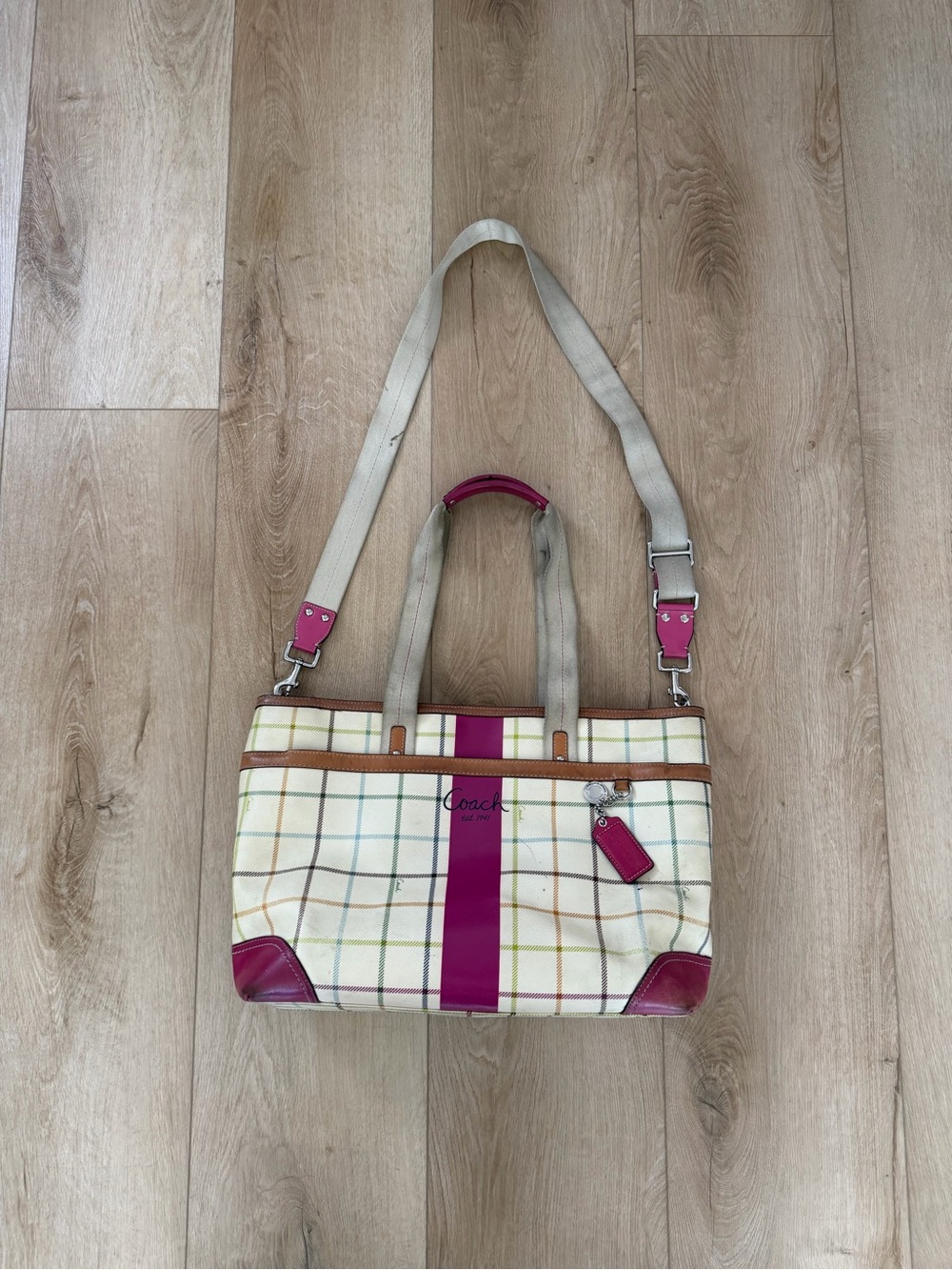 Vintage Coach Heritage Stripe Tattersall Purse. F14792. Size Large.